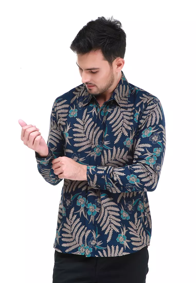 Dwan Kemeja Batik Pria Ramban Atasan Formal Longsleeve Shirt Material Cotton ORIGINAL - Green