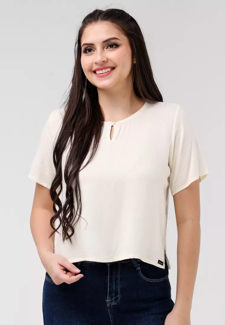 Textured Woven Short Sleeves Blouse