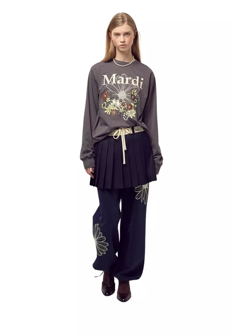 MESH JERSEY TOP LONG SLEEVE FLOWERMARDI_IVORY RED