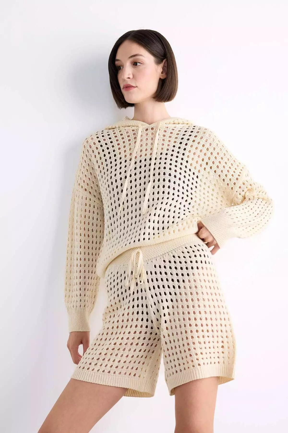Hooded Crochet Long Sleeve Beach Top F7462Ax25Hs