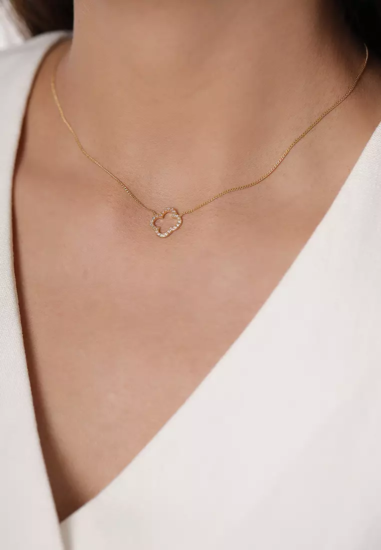 Necklace Cloverleaf Pendant Elegant Luck Zirconia Crystals Gold Plated