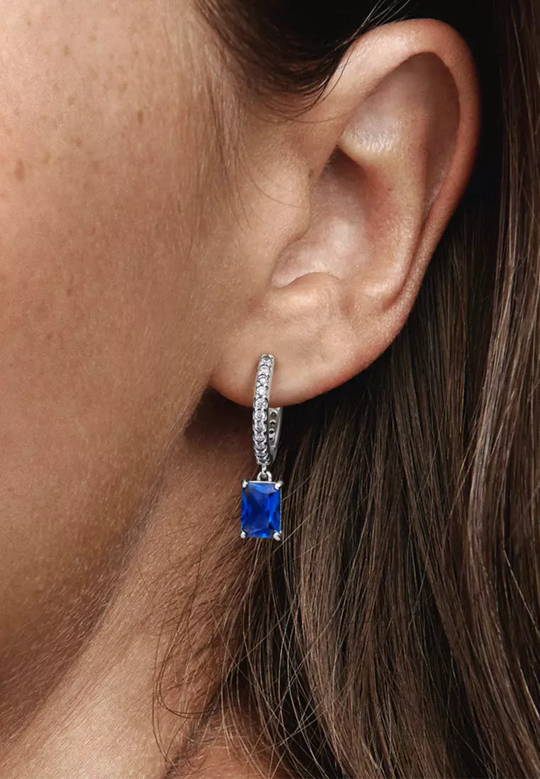 PANDORA Blue Rectangular Sparkling Hoop Earrings