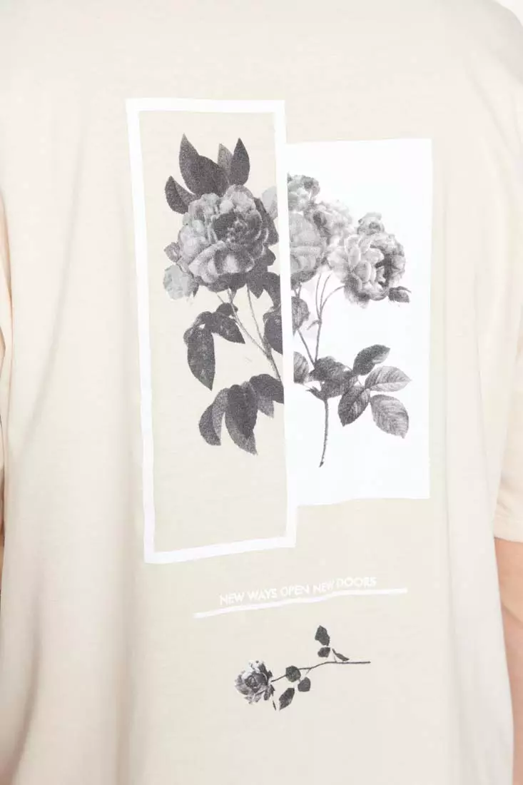 Oversized Crew Neck Floral Print Short Sleeve T-Shirt