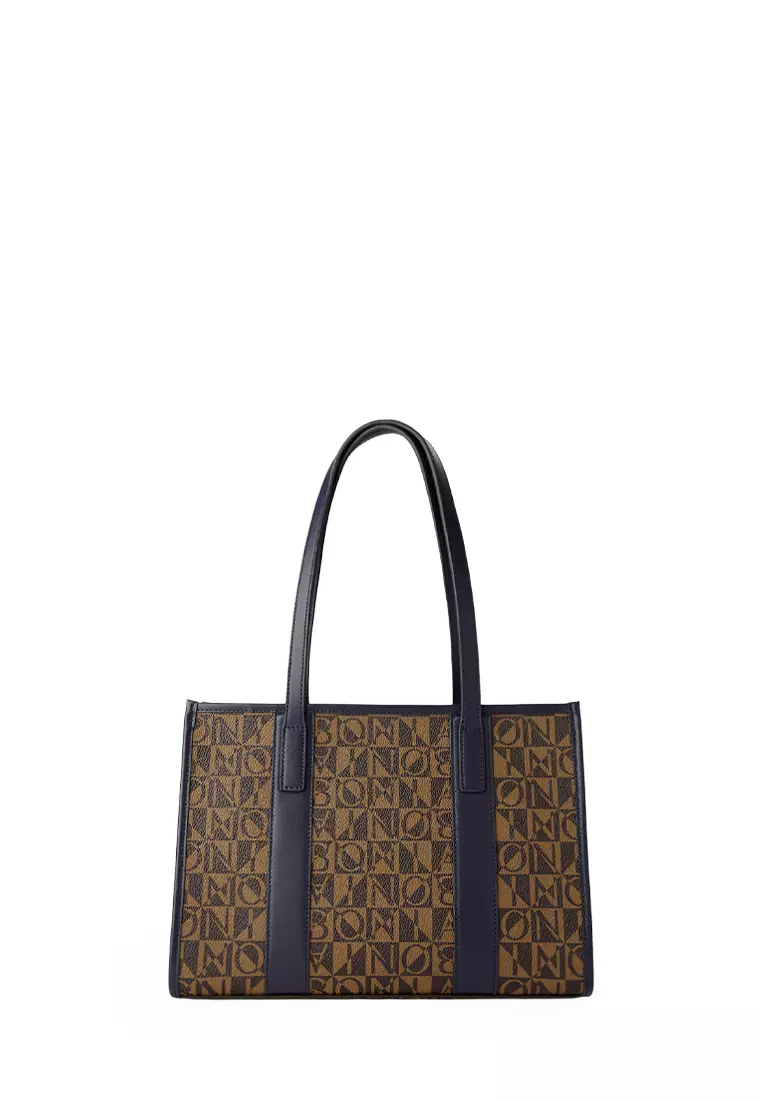 Bonia Navy Jolana Medium Monogram Tote Bag