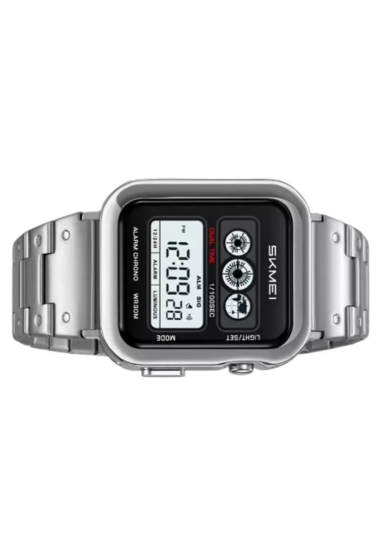 Jam Tangan Pria 2504 Digital Dual Time Tali Stainless Tahan air ORIGINAL - Silver