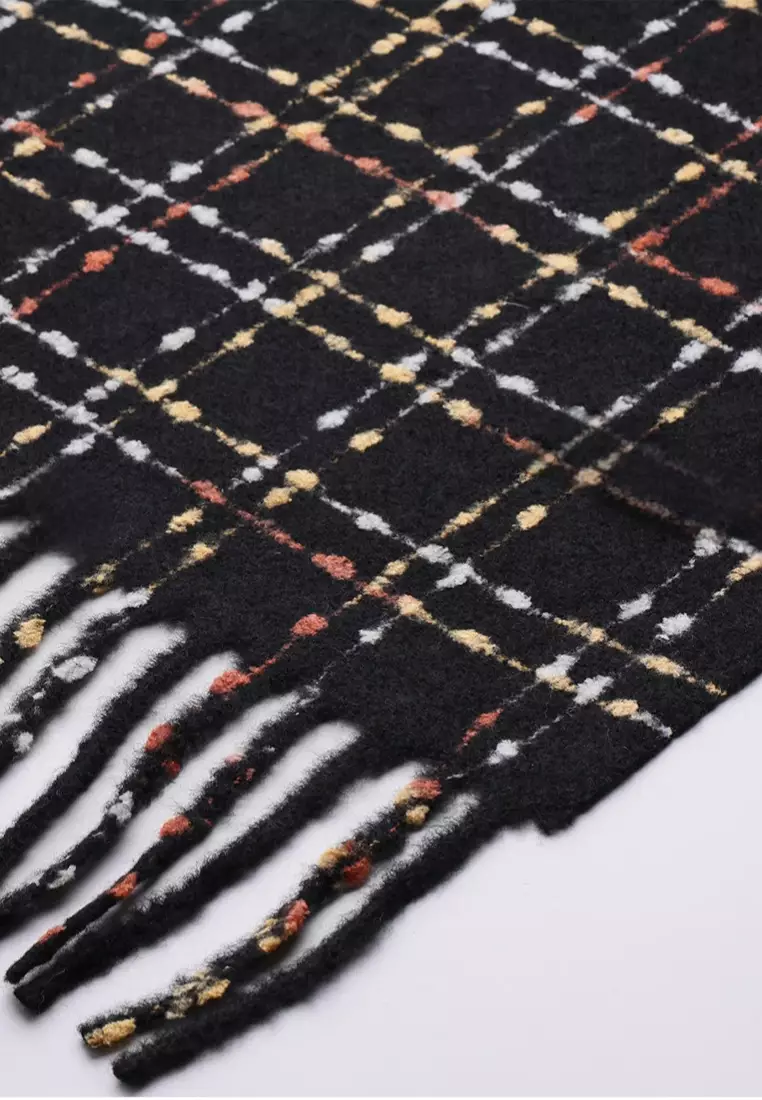 Aksesoris Wanita Threadwork Loom Cashmere Pashmina Syal Wanita Black