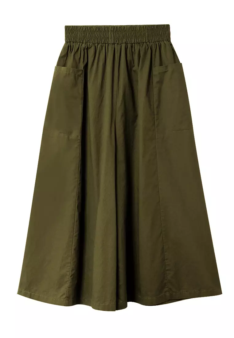 Cotton Elastic Waist Wide-Leg Cropped Trousers [BA3858]