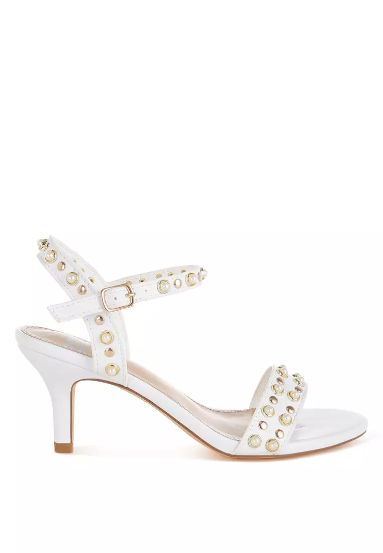 Discount on Rag & CO.  shoes - SKU: Studded Real Leather Kitten Heel Sandals In Black