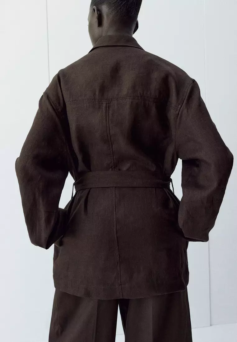 連腰帶亞麻外套