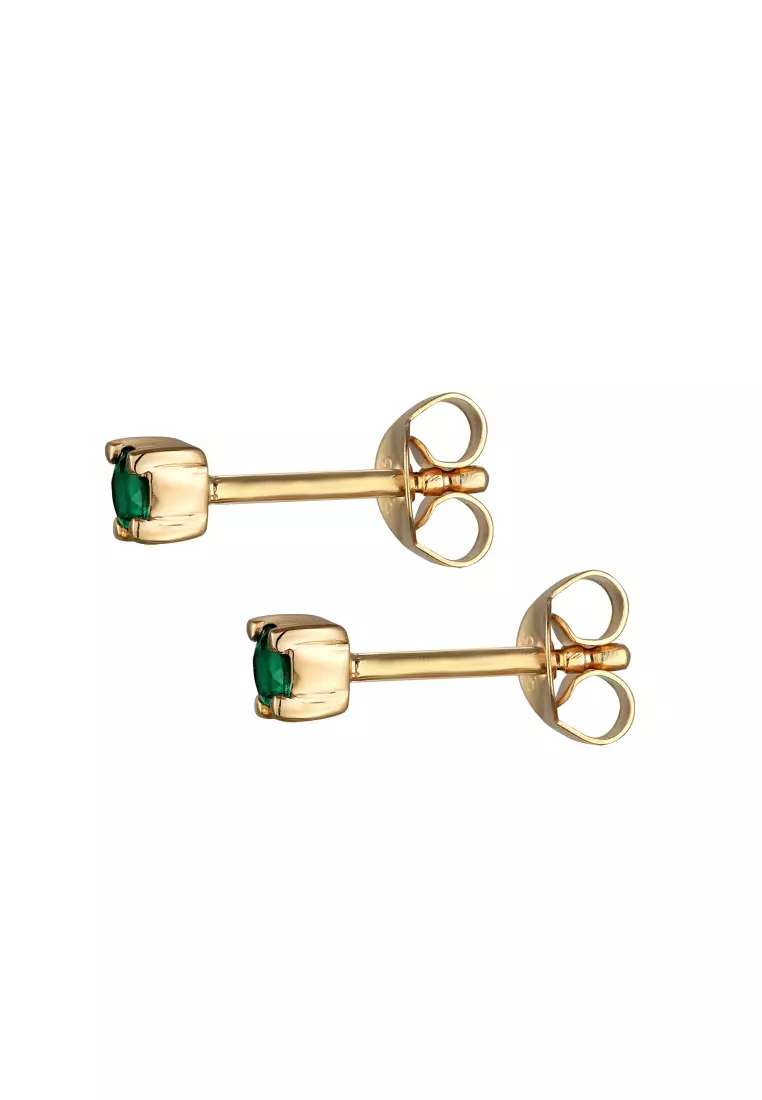 Earrings Synthetic Emerald Gold Plated