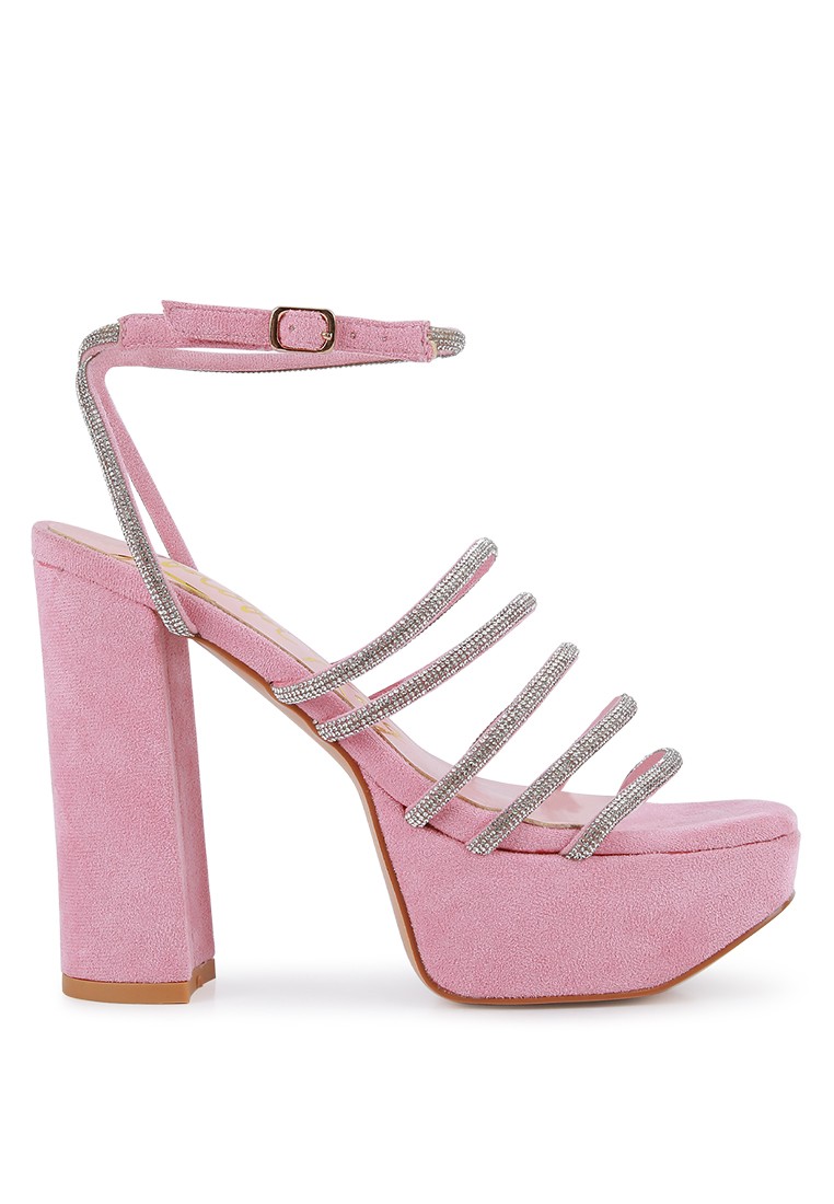 Pink Snake Skin High Block Heeled Sandals