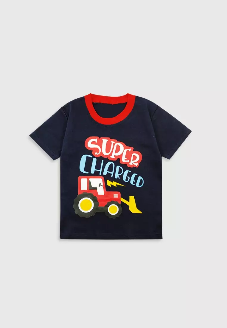 Wakakids Baju Lengan Pendek Bayi Anak Laki Laki Setelan Celana Kaos Tractor 3377 Navy
