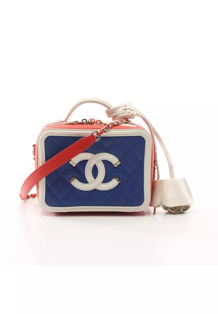 Buy Chanel Pre-loved CHANEL CC Figley Small vanity bag chain shoulder bag  Caviar skin blue Red white gold hardware 2WAY 2023 Online