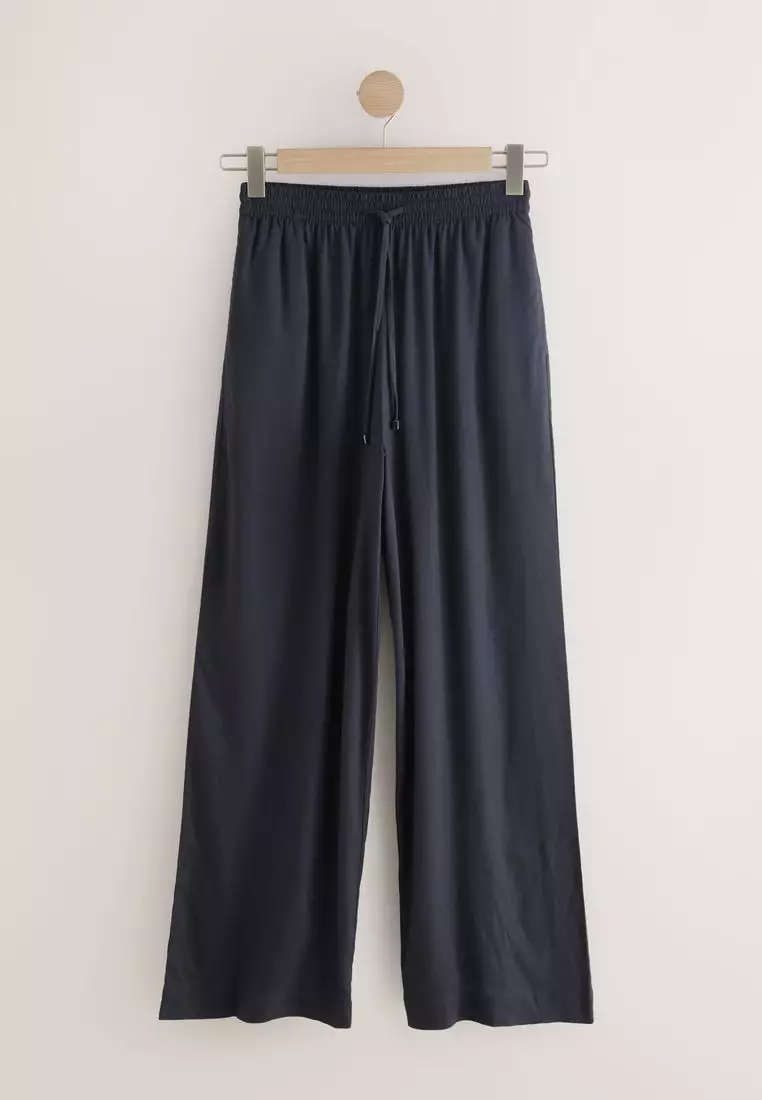 Pull On Wide Leg Trousers With Linen