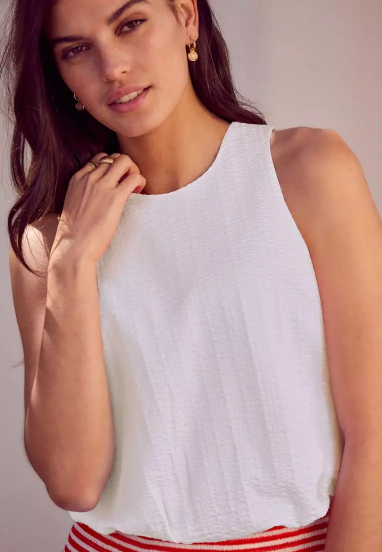 100% Cotton Sleeveless Bubble Hem Top