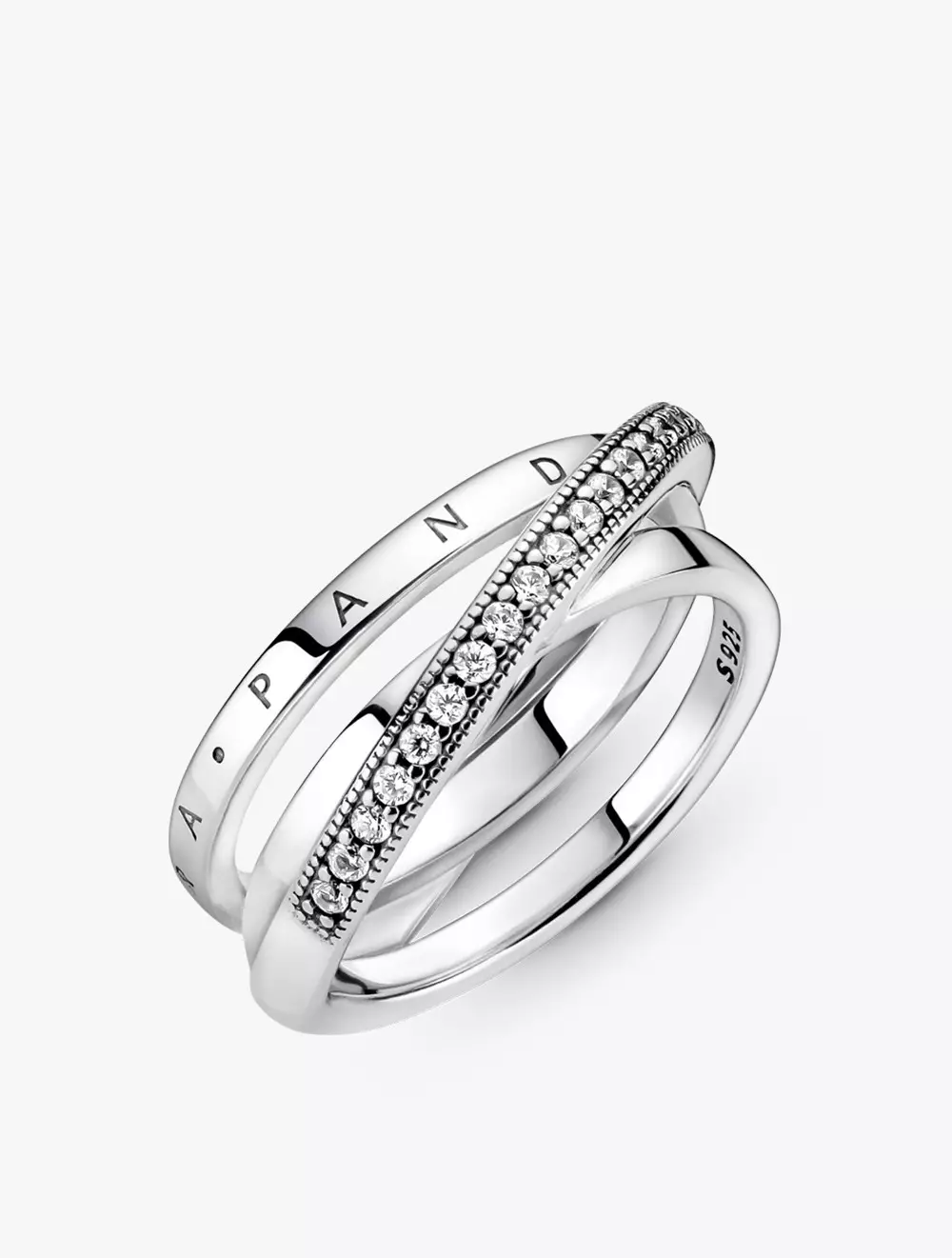 Pandora logo sterling silver ring with clear cubic zirconia