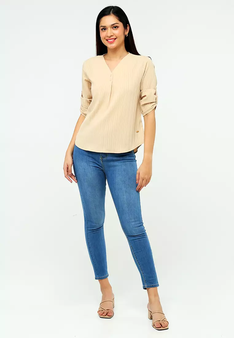 Woven Bubble Line 3/4 Blouse