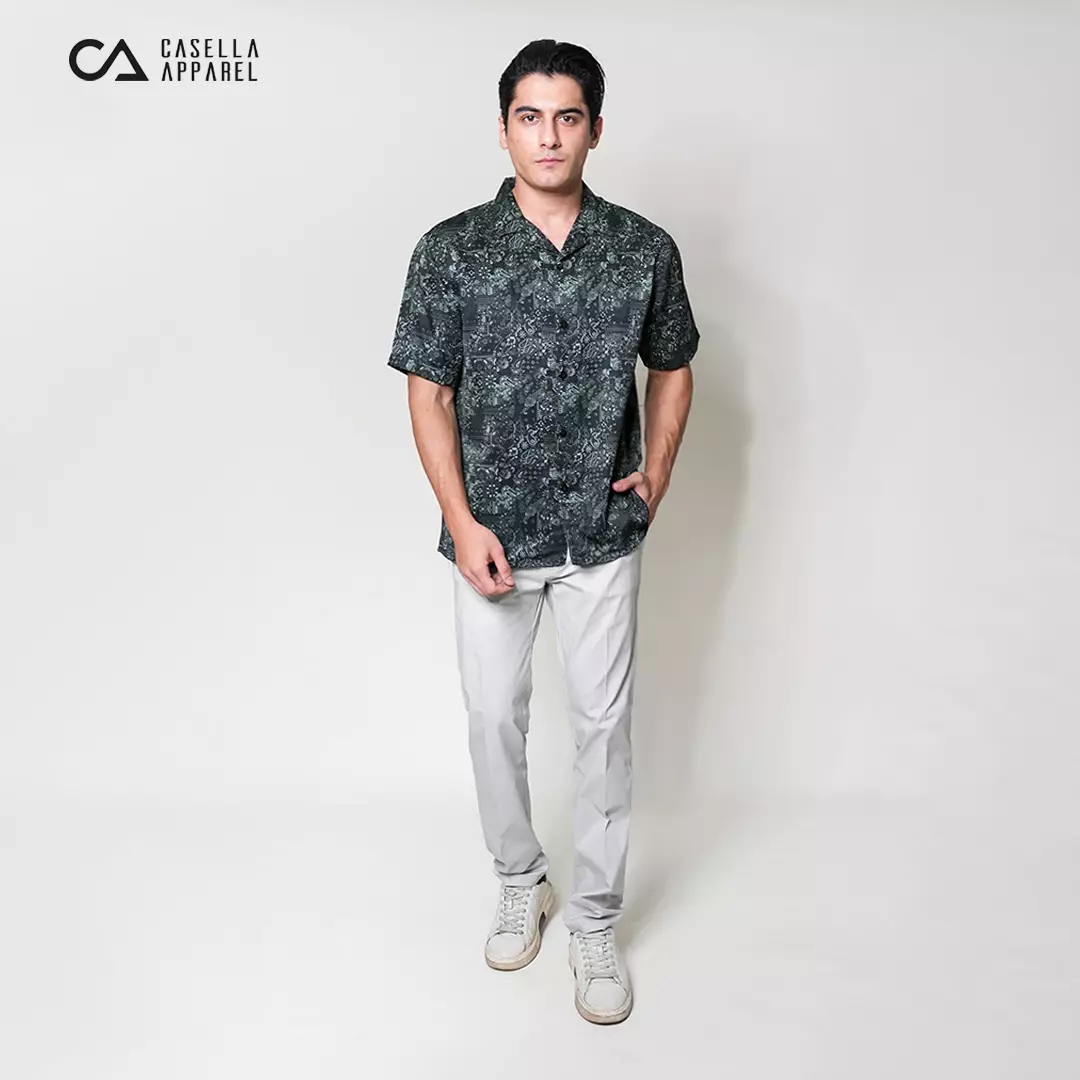 Casella Kemeja Lengan Pendek Kerah Terbuka | Cuban Camp Bowling Collar Xantif Edition 2359 Black Olive