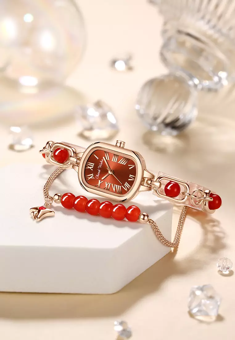 Jam Tangan Wanita Gelang Original Korea Elegan Anti Air Jam Tangan Cewek red
