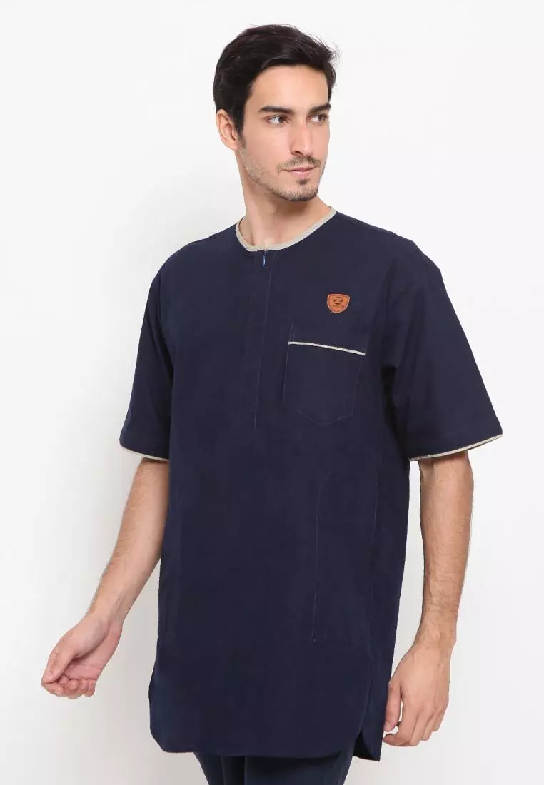 Zayidan Baju Koko Gamis Muslim Pria Umar - Navy