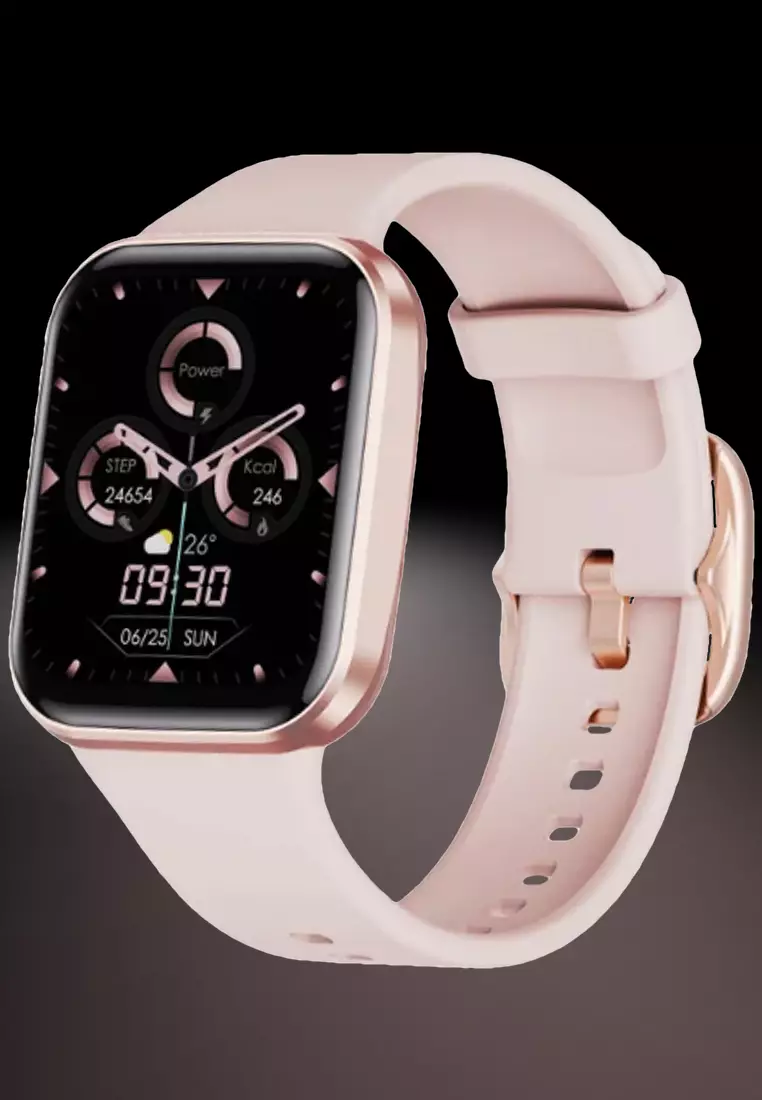 Ladies IOS/Android IP Pink SmartWatch with Pink Rubber Strap