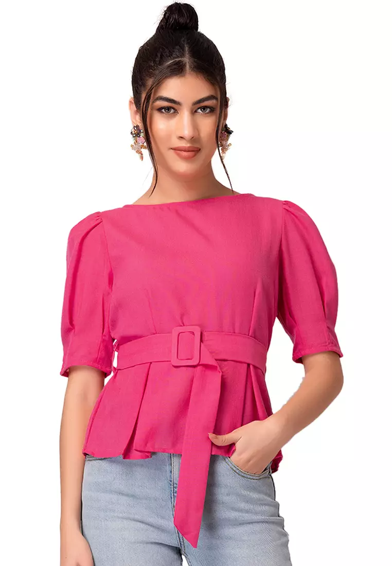 Buy FabAlley Hot Pink Peplum Top With Belt 2024 Online | ZALORA Philippines