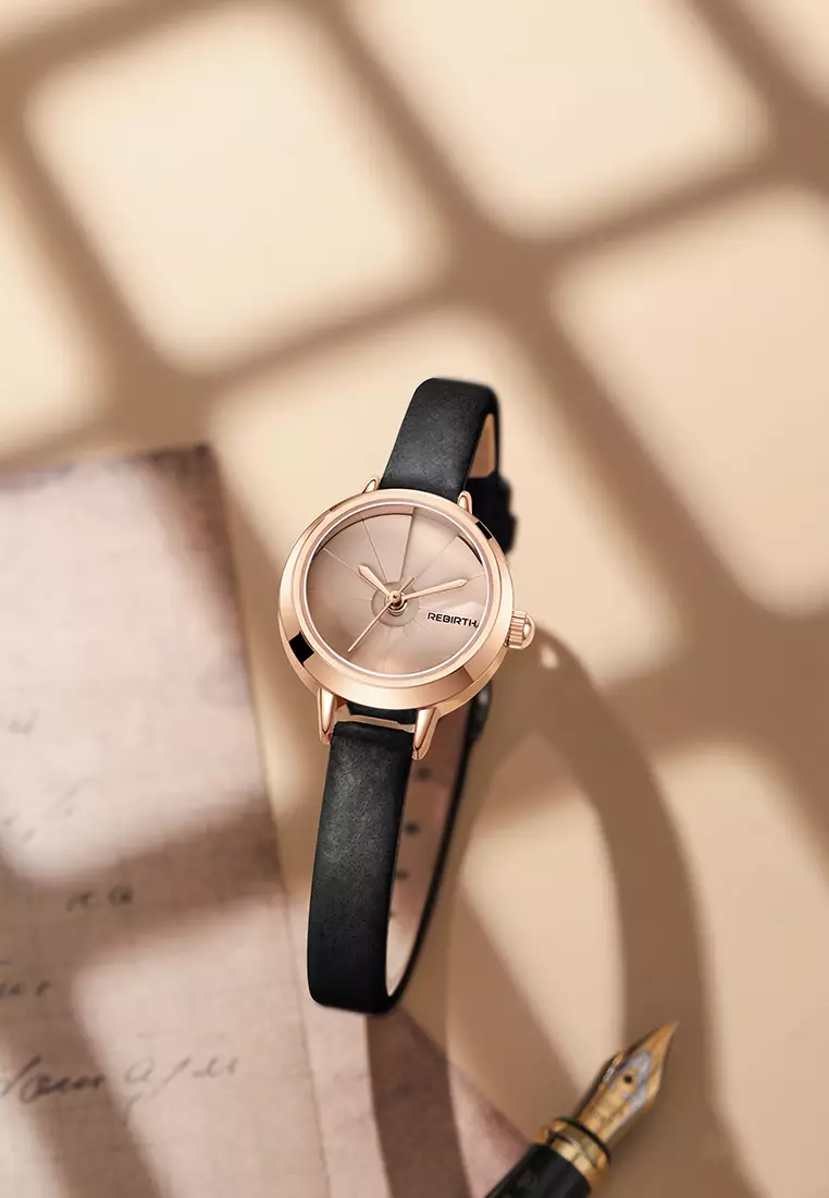 Jam Tangan Wanita Gaya Korea yang Elegan Tali Kulit Anti Air Jam Tangan Cewek Hitam