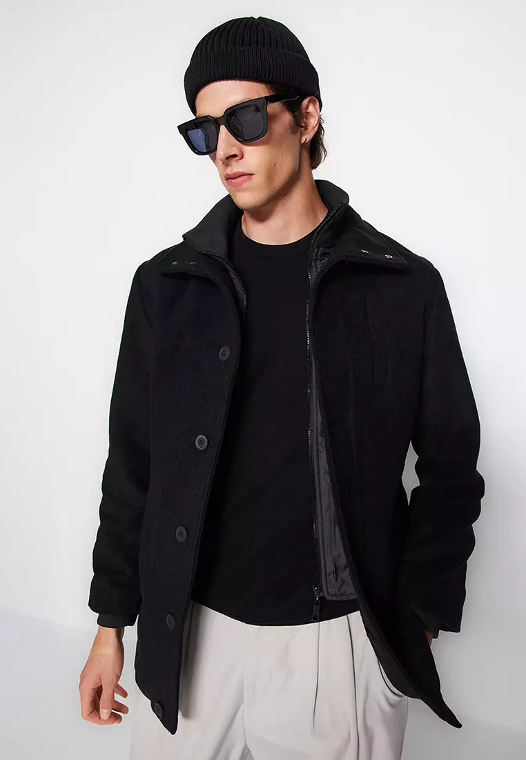 Stand Collar Wool Blend Coat