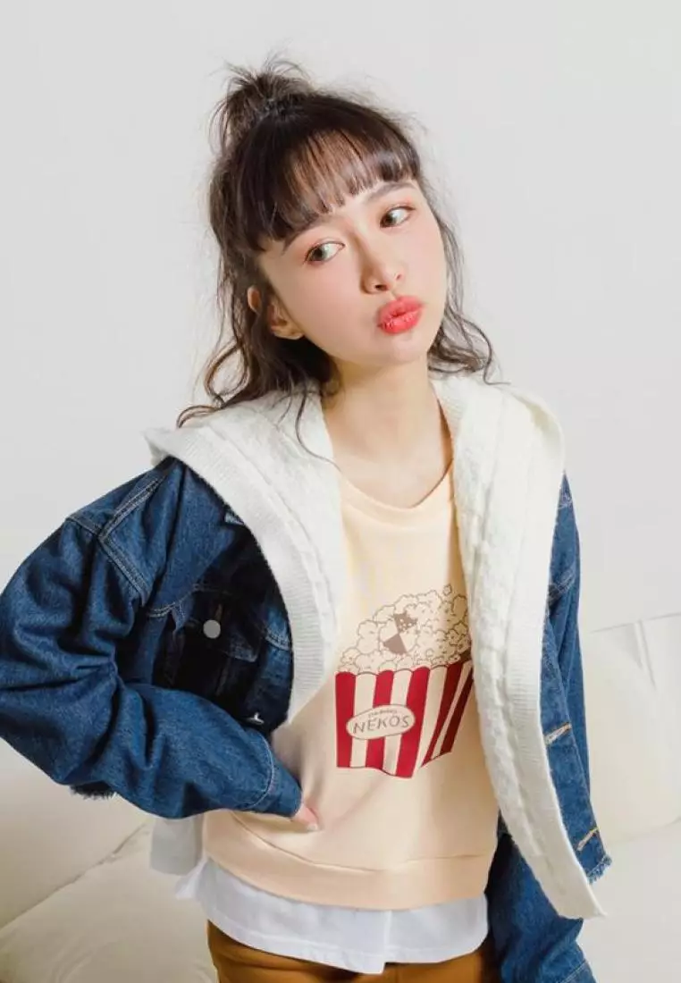 Hand-Drawn Cat Print Cute Top [AB18028]