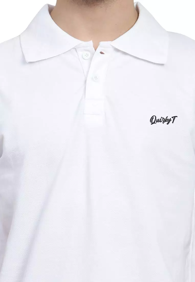 Mens Plain White QuirkyT Polo Neck Cotton Short Sleeve Collor Tee/Tshirt