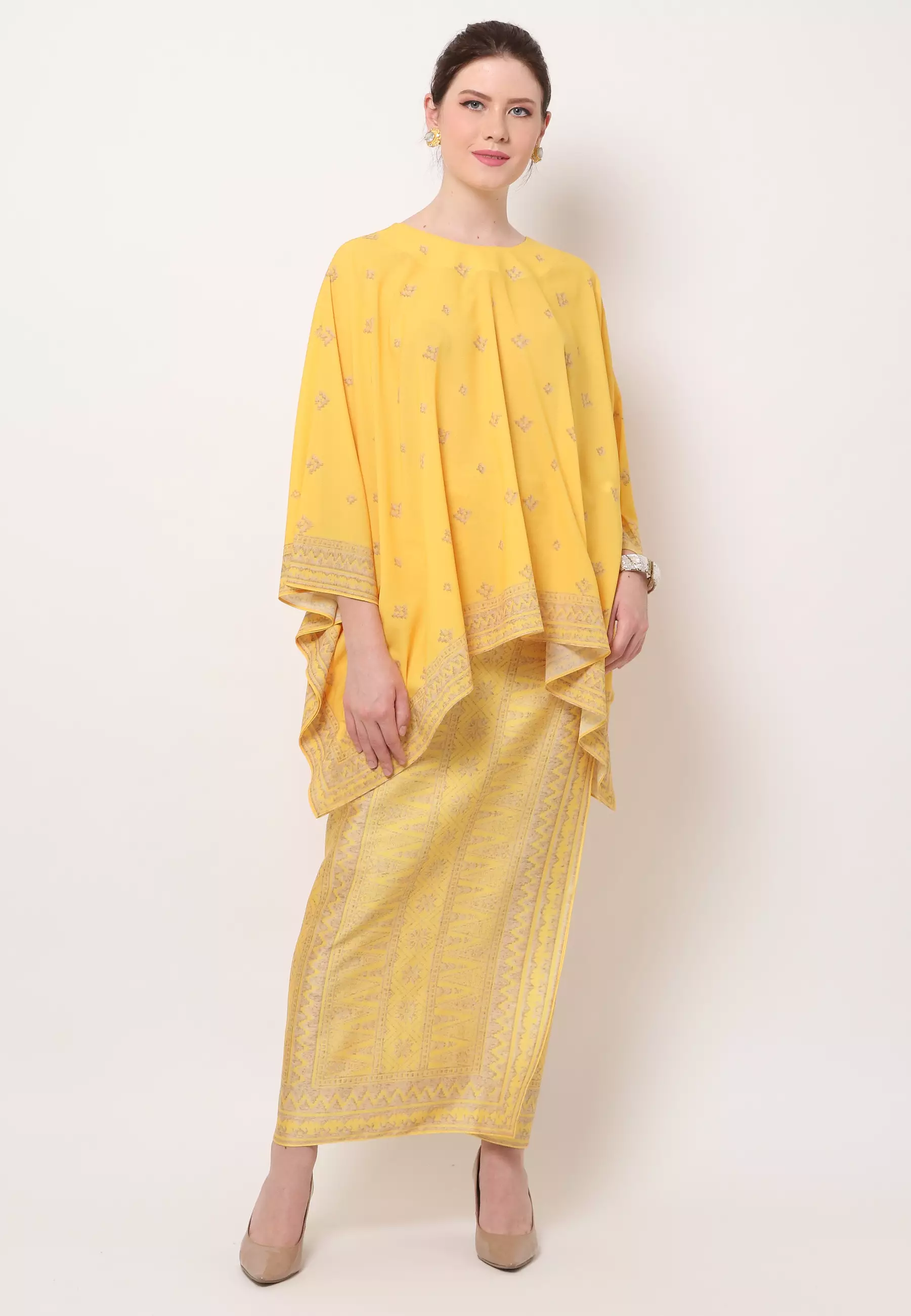 Kanzi Collection Songket R-Neck Yellow Sarong Set