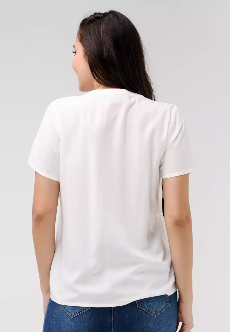 Woven Plain Rayon Short Sleeves Blouse