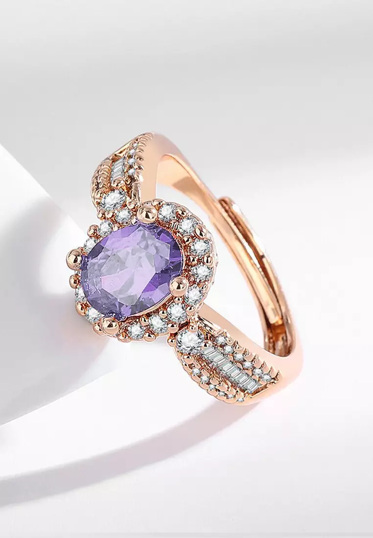 Cincin Wanita Berlian Batu Permata Ungu Korea Fashion Cewek Tunangan Rings Anti Pudar