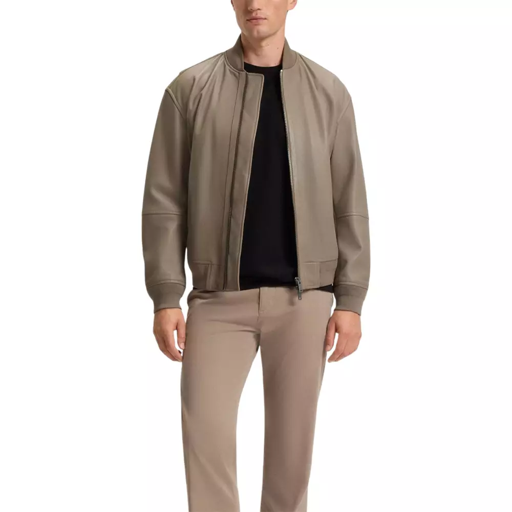 Jual Hugo Boss Textured Leather Jacket In Regular Fit Light Brown ...