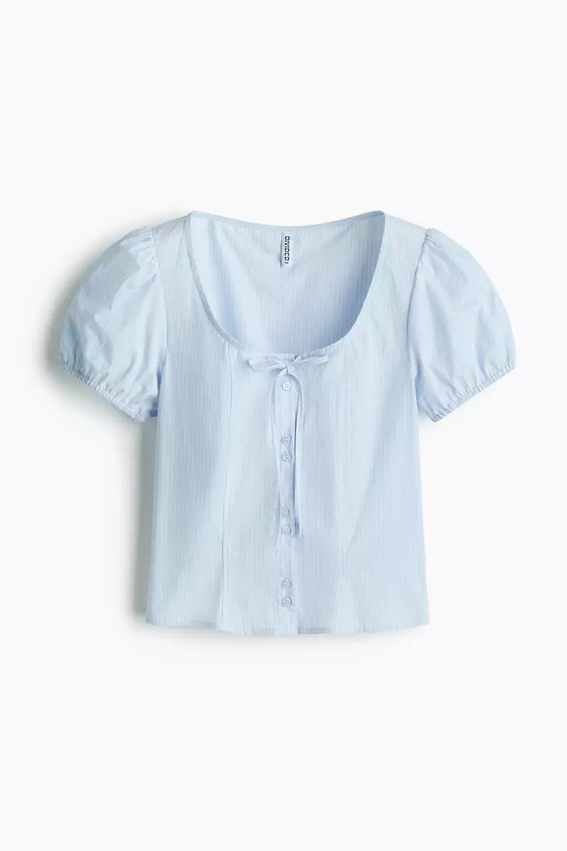 Puff-sleeved poplin blouse