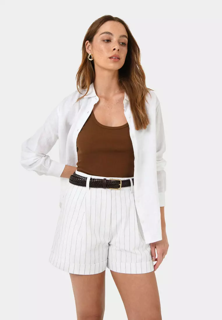 Ria Stripe Cotton Blend Shorts