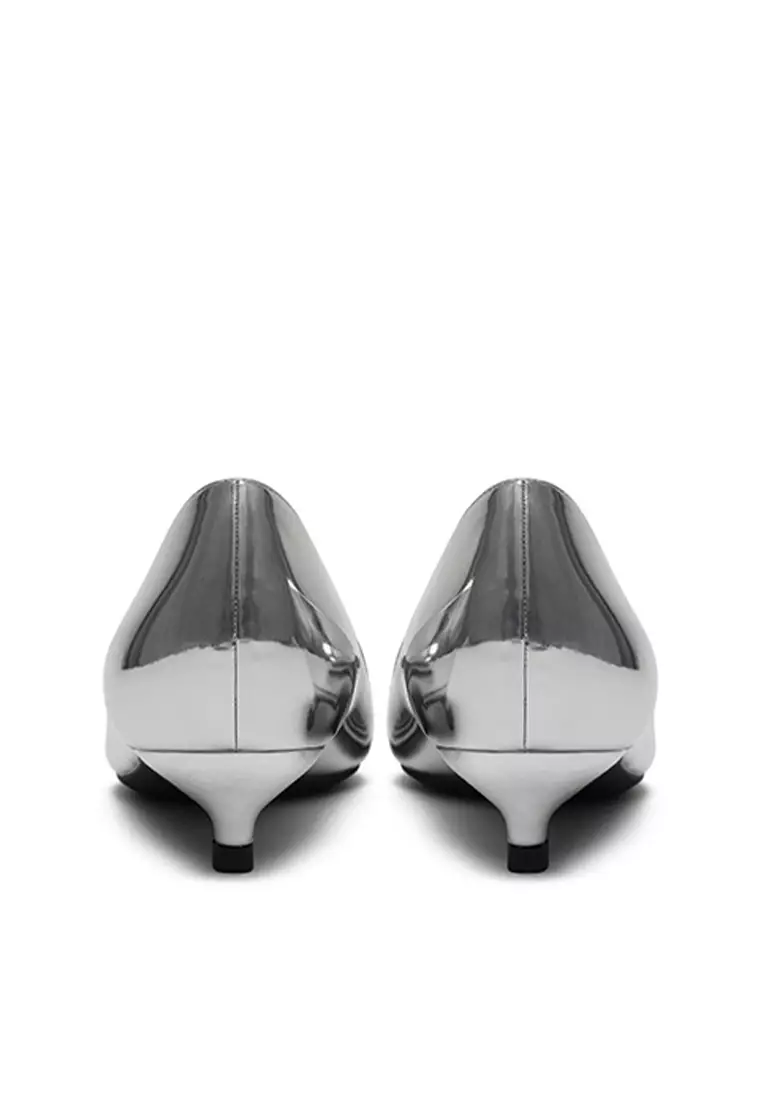 3CM Metallic Faux Leather Pointed Kitten Heels Pumps HZL130