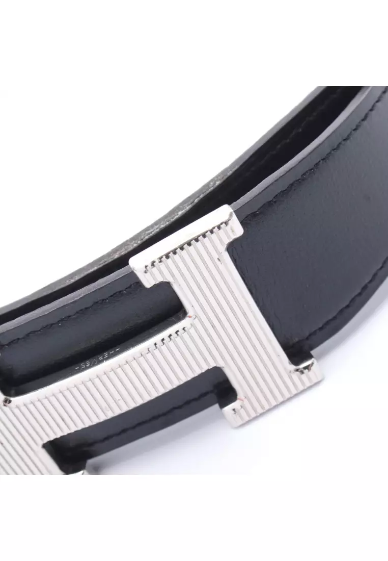 Pre-Loved Hermès HStorie Noir gold reversible belt box calf Togo black light brown silver hardware Z stamp