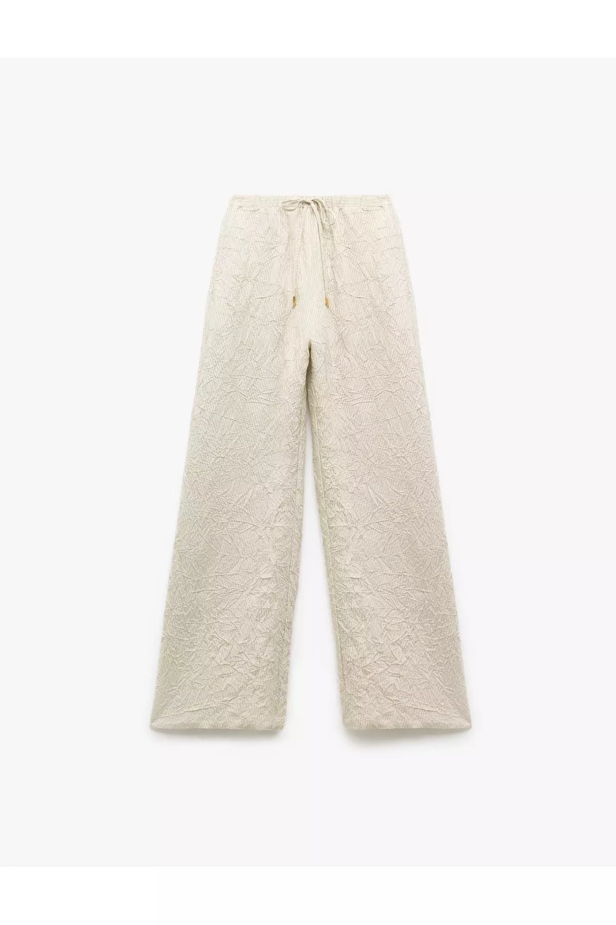 Viscose Fabric Comfortable Fit Pocket Textured Straight Loose Leg Trousers