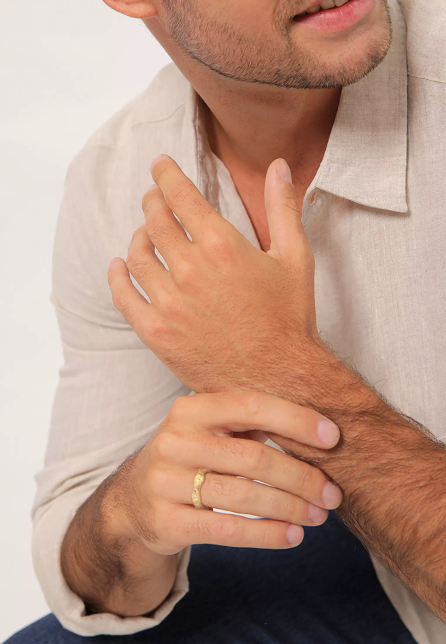 Ring Men Band Organic Structure Gold Plated