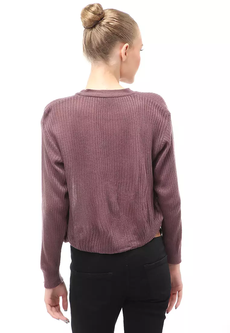 Cardigan Rajut Front Button Opening Fashion Wanita Long Sleeves Relaxed Fit - Latte