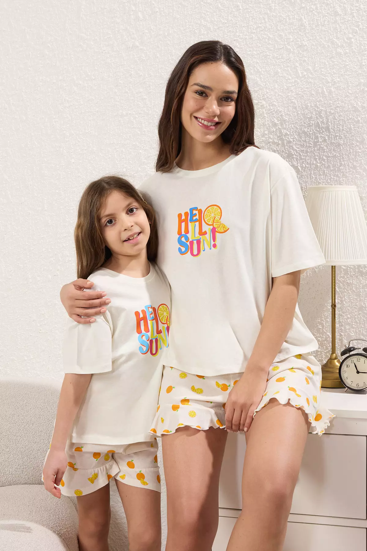 Ecru Girls Pajamas - 100% Cotton, Mini Me / Mother-Daughter Slogan Printed