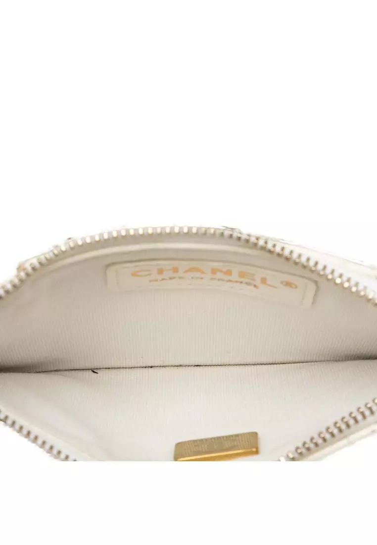 Pre-Loved Chanel Cc Mini Raffia Effect Tweed Flap