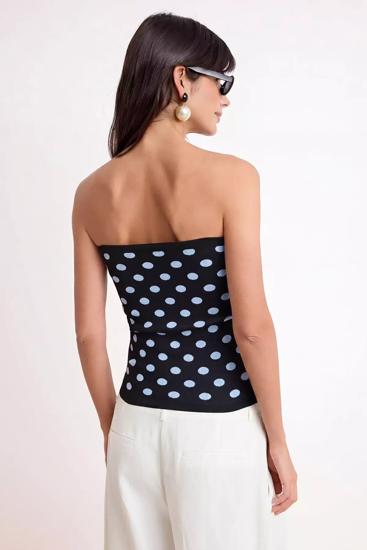 Brown Strapless Polka Dot Knitwear Blouse Twoss26Bz00323