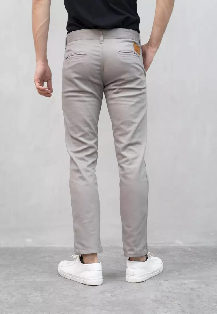Celana Chino Panjang Pria Slim fit Stretch Jeans krem asap