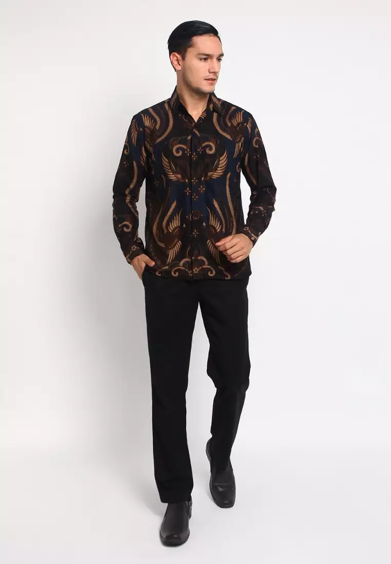 Kemeja Batik Pria Premium Slimfit Elegant Modern Lengan Panjang Halayudha Navy