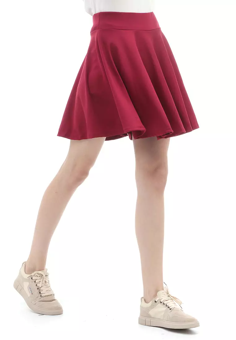 Rok Midi Bawahan Wanita Motif Solid Casual Relaxed Fit - Wine