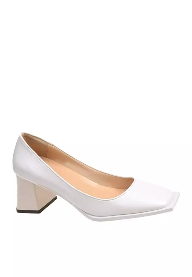 White block heel court on sale shoes