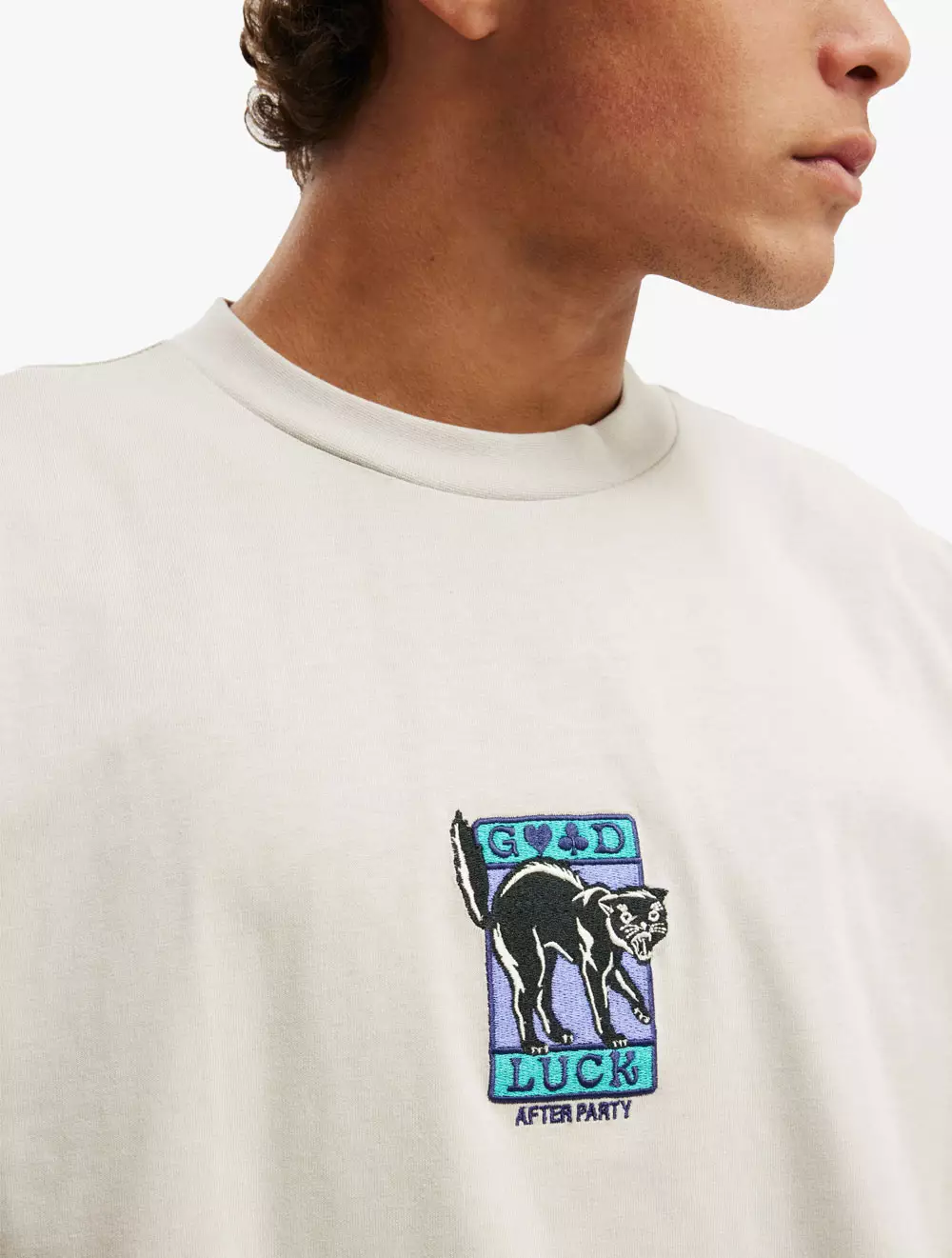 COTTON ON - ATASAN - BOX FIT GRAPHIC T-SHIRT - SMOKE/GOOD LUCK