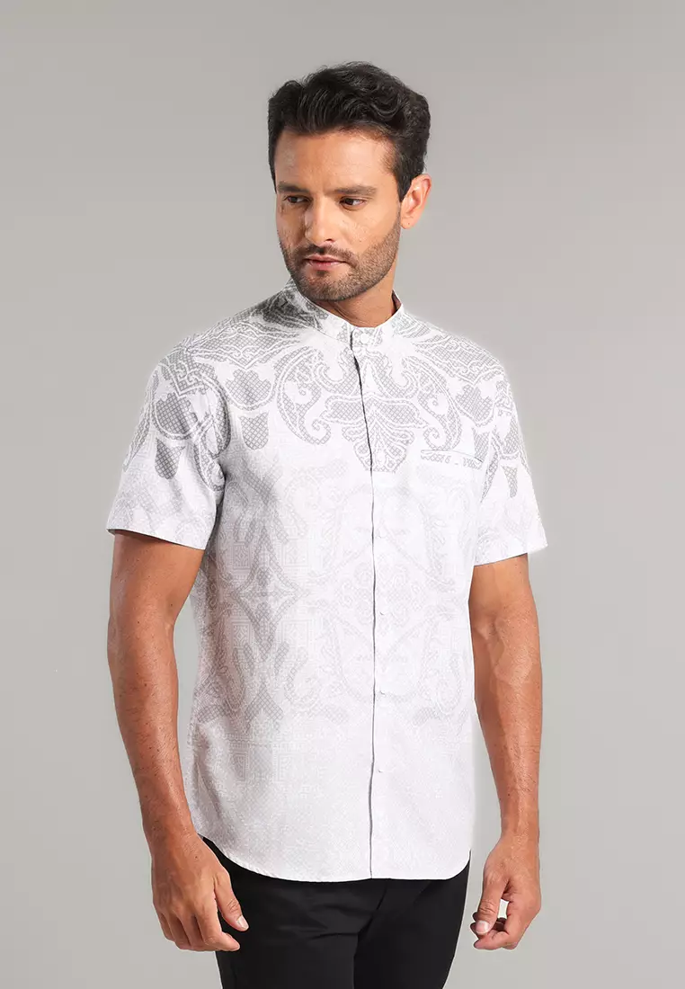 MOC - Kemeja Batik Shanghai Lengan Pendek Umair - Grey
